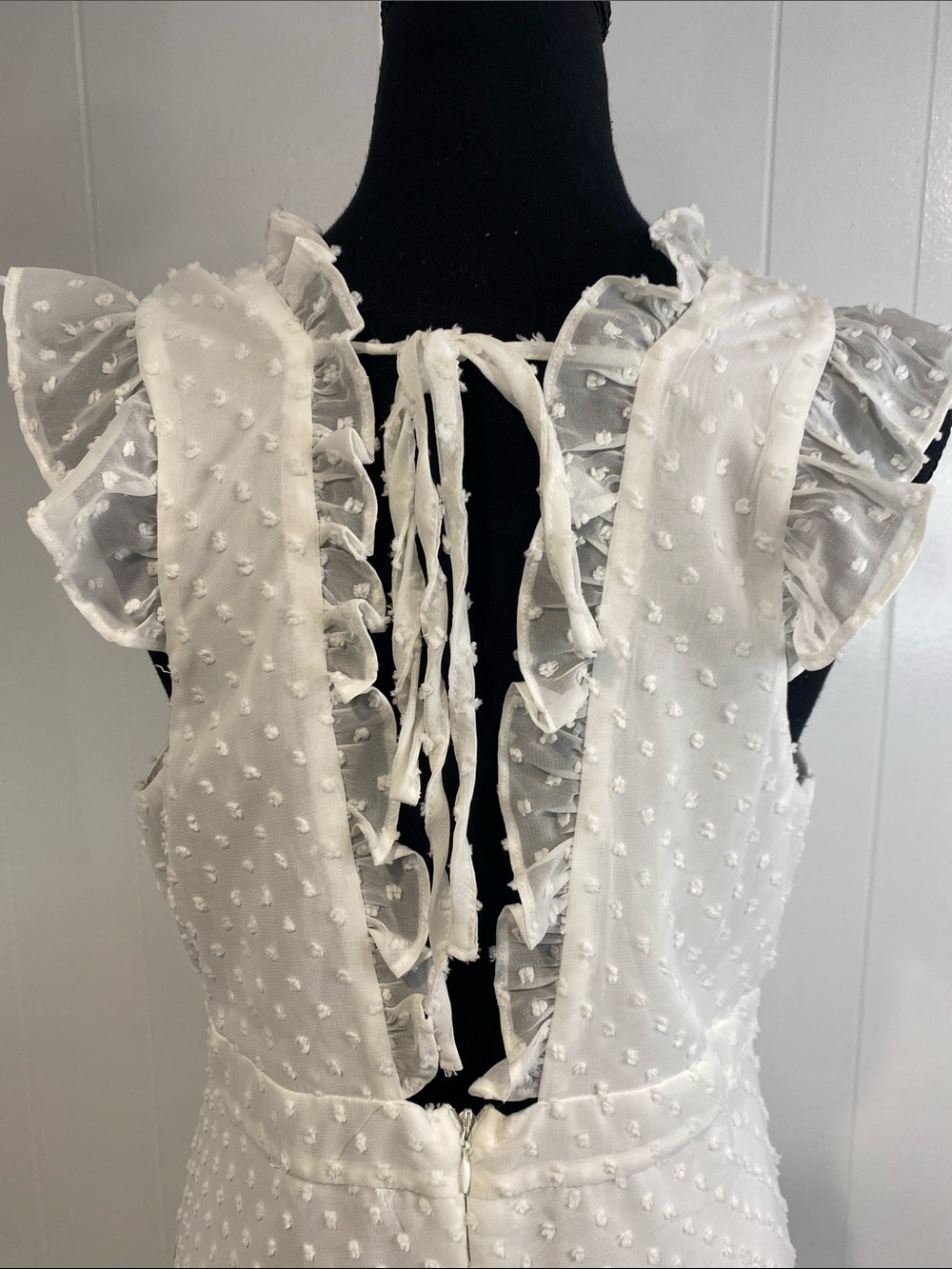 Lulu's Swiss Dot Maxi Dress Soft Girl Fairycore Beach Bridal Ivory White Large - Picture 10 of 15